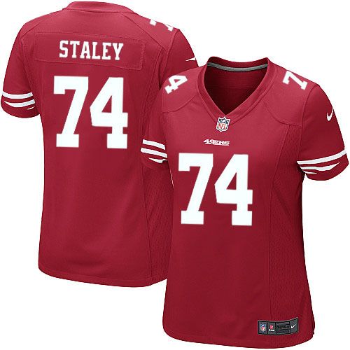 Nike 49ers #74 Joe Staley Red Team Color Women's Stitched NFL Elite Jersey